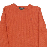 LAUREN RALPH LAUREN Womens Orange Cable Knit Cotton Crew Neck Jumper S Classic