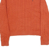 LAUREN RALPH LAUREN Womens Orange Cable Knit Cotton Crew Neck Jumper S Classic