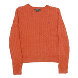 LAUREN RALPH LAUREN Womens Orange Cable Knit Cotton Crew Neck Jumper S Classic