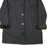 Womens Black Reversible Faux Fur Collar Button Jacket M Polyester Blend Classic