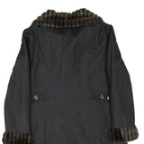 Womens Black Reversible Faux Fur Collar Button Jacket M Polyester Blend Classic