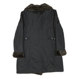 Womens Black Reversible Faux Fur Collar Button Jacket M Polyester Blend Classic