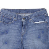 LEVI'S Womens Denim Blue Casual Shorts L W32 Embroidered Floral Design