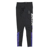 REEBOK Womens Joggers Black & Purple Slim Skinny S W24 L27 Logo Print Activewear