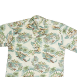 PIERRE CARDIN Mens Cream & Green Hawaiian Shirt M Cotton Tropical Print Summer