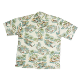 PIERRE CARDIN Mens Cream & Green Hawaiian Shirt M Cotton Tropical Print Summer