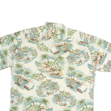 PIERRE CARDIN Mens Cream & Green Hawaiian Shirt M Cotton Tropical Print Summer