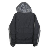 FILA Mens Black & Grey Puffer Jacket XL Polyester Zip Hooded Plain Sportswear