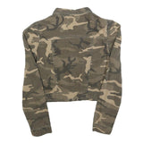 ROBIN Womens Beige & Green Camouflage Button Jacket UK 10 Cotton Blend Cropped