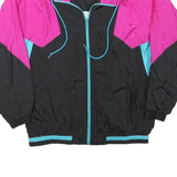 BOOOO Mens Black & Pink Colourblock Zip Jacket S Polyester Blend Casual Retro