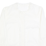 Womens White Cotton Blend Blouse Long Sleeve Round Neck Embroidered M Lace Trim