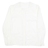 Womens White Cotton Blend Blouse Long Sleeve Round Neck Embroidered M Lace Trim