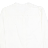 Womens White Cotton Blend Blouse Long Sleeve Round Neck Embroidered M Lace Trim