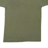 Mens Green V-Neck Plain Cotton Blend T-Shirt S Short Sleeve Casual