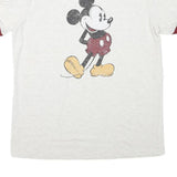 DISNEY Mens White & Maroon Mickey Mouse Graphic T-Shirt L Short Sleeve Crew Neck