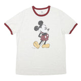 DISNEY Mens White & Maroon Mickey Mouse Graphic T-Shirt L Short Sleeve Crew Neck