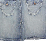 NO BOUNDARIES Womens Blue Denim Mini Cotton Blend Skirt L Casual Pocketed