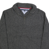 TOMMY HILFIGER Mens Grey Patterned Pullover Jumper Wool Blend XL Shawl Collar