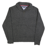 TOMMY HILFIGER Mens Grey Patterned Pullover Jumper Wool Blend XL Shawl Collar