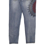 Mens Regular Fit Blue Denim Jeans W38 L32 Distressed Embroidered Design Zip