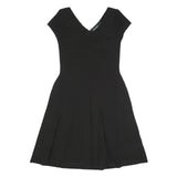 LAUREN RALPH LAUREN Womens Black Fit & Flare Polyester Dress S V-Neck Cap Sleeve
