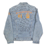 LEVI'S Mens Blue Cotton Denim Jacket M Button Plain Unique Embroidered Writing