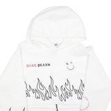 JK ATTIRE Womens White Hoodie XL Flame Print Cropped Drawstring