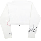 JK ATTIRE Womens White Hoodie XL Flame Print Cropped Drawstring