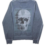 PHILIPP PLEIN Mens Blue Pullover M Cotton Blend Skull Print Zip Hoodie