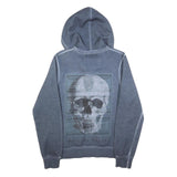 PHILIPP PLEIN Mens Blue Pullover M Cotton Blend Skull Print Zip Hoodie