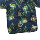 CHEROKEE Mens Blue Rayon Hawaiian Shirt M Tropical Postcard Print Summer