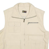 SDS Mens Cream Cotton Waistcoat XL Woven Zip Pocket Utility Outdoor