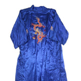 Womens Blue Silk Blend Jacket L Embroidered Dragon Plain Oriental Style