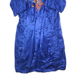 Womens Blue Silk Blend Jacket L Embroidered Dragon Plain Oriental Style