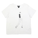 DKNY Womens White Graphic Print Cotton Blend Basic Short Sleeve Crew Neck XL