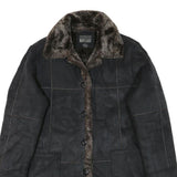 MANTEAUX Womens Black Faux Fur Collar Button Jacket XL Polyester Blend Warm