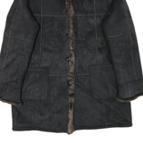 MANTEAUX Womens Black Faux Fur Collar Button Jacket XL Polyester Blend Warm