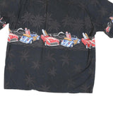 KY'S Mens Black Hawaiian Shirt M Vintage Surf Cars Palm Trees
