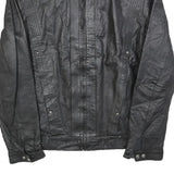 Mens Black Leather Zip Jacket S Woven Plain Classic Fit Comfortable Stylish