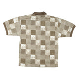 BLUE JEANS Mens Beige & Brown Check Short Sleeve Polo Shirt L Cotton Blend