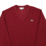 LACOSTE Mens Red Wool Plain V-Neck Basic Knit XXS Jumper Classic Style