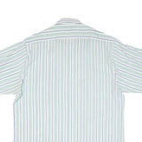 Mens Blue Green White Stripe Cotton Blend Shirt L Casual Summer Short Sleeve