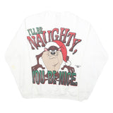 Mens White Cotton Blend Looney Tunes Crew Neck L Cartoon Graphic Sweatshirt