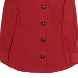 Womens Red Basic Shirt Long Sleeve Collared Plain M Button Detail