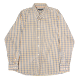RENATO CAVALI Mens Beige Check Shirt XL Cotton Long Sleeve Button Collar