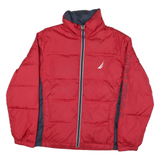 NAUTICA Mens Red & Navy Logo Zip Jacket M Polyester Blend Puffer Warm Casual