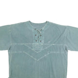 Womens Blue Cotton Blend Oversized Lace Up Crew Neck Plain 2XL Top Casual
