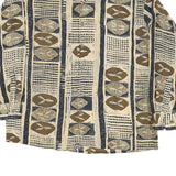 Mens Beige & Brown Rayon Pattern Shirt M Casual Bohemian Retro Style