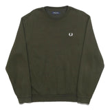 FRED PERRY Mens Green Sweatshirt Crew Neck L Cotton Blend Logo Print