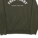 FRED PERRY Mens Green Sweatshirt Crew Neck L Cotton Blend Logo Print